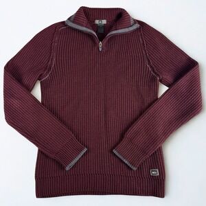 REI Merino Wool‎ 1/4 Zip Knit Sweater Mens S Burgundy Outdoor Pullover Casual